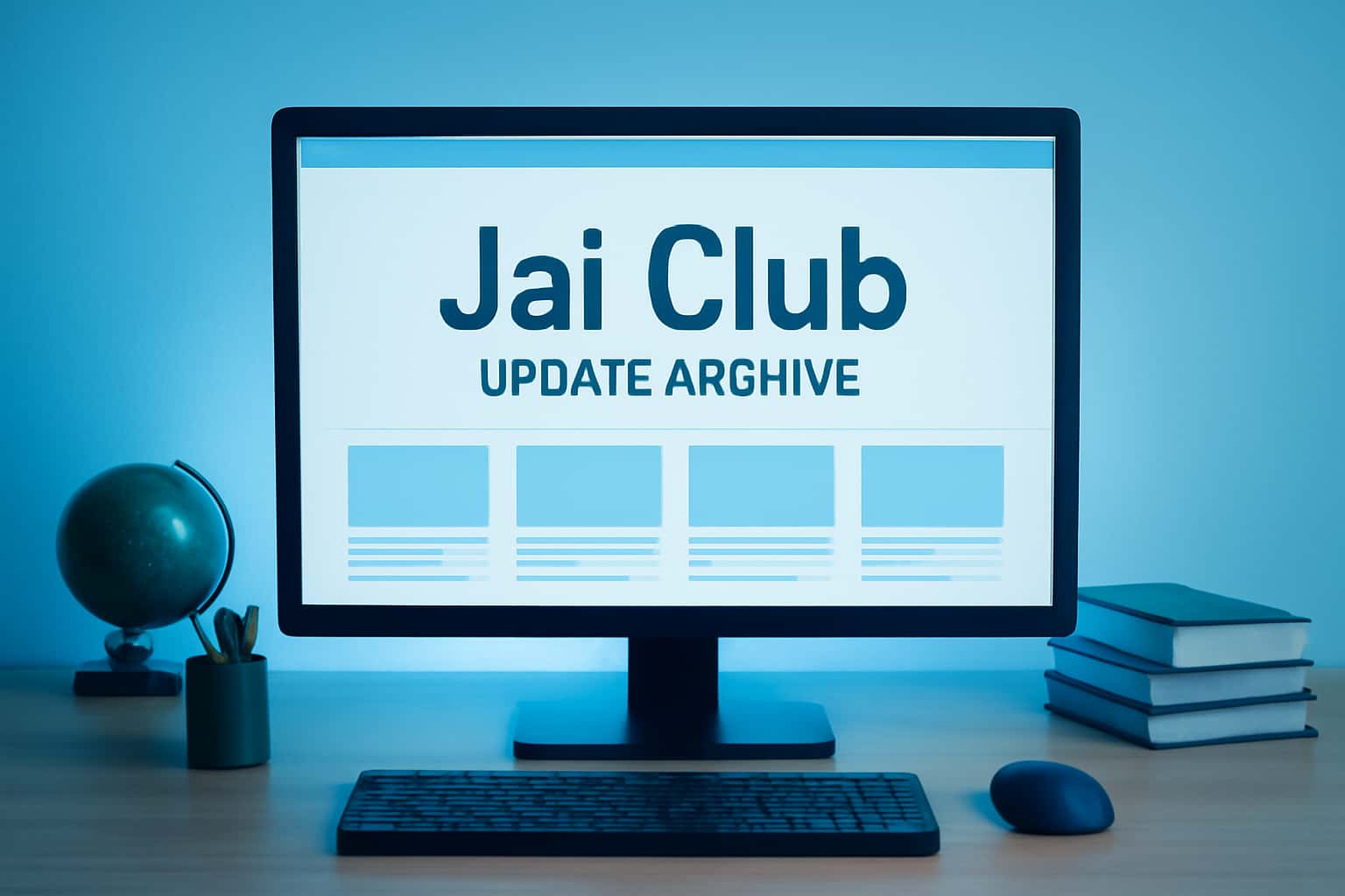 Informative scene showcasing the Jai Club Update Archive with visual elements in #2596be.