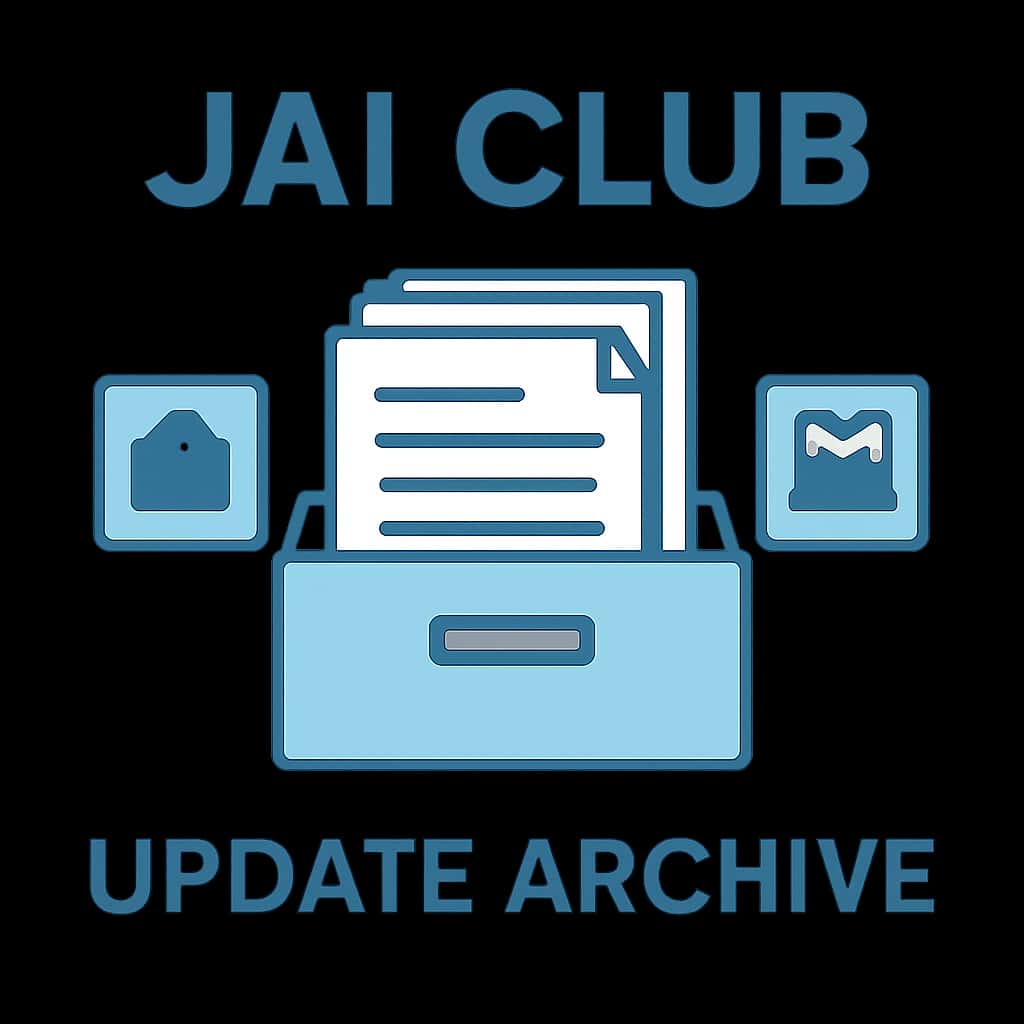 Illustration detailing the Jai Club Update Archive features.