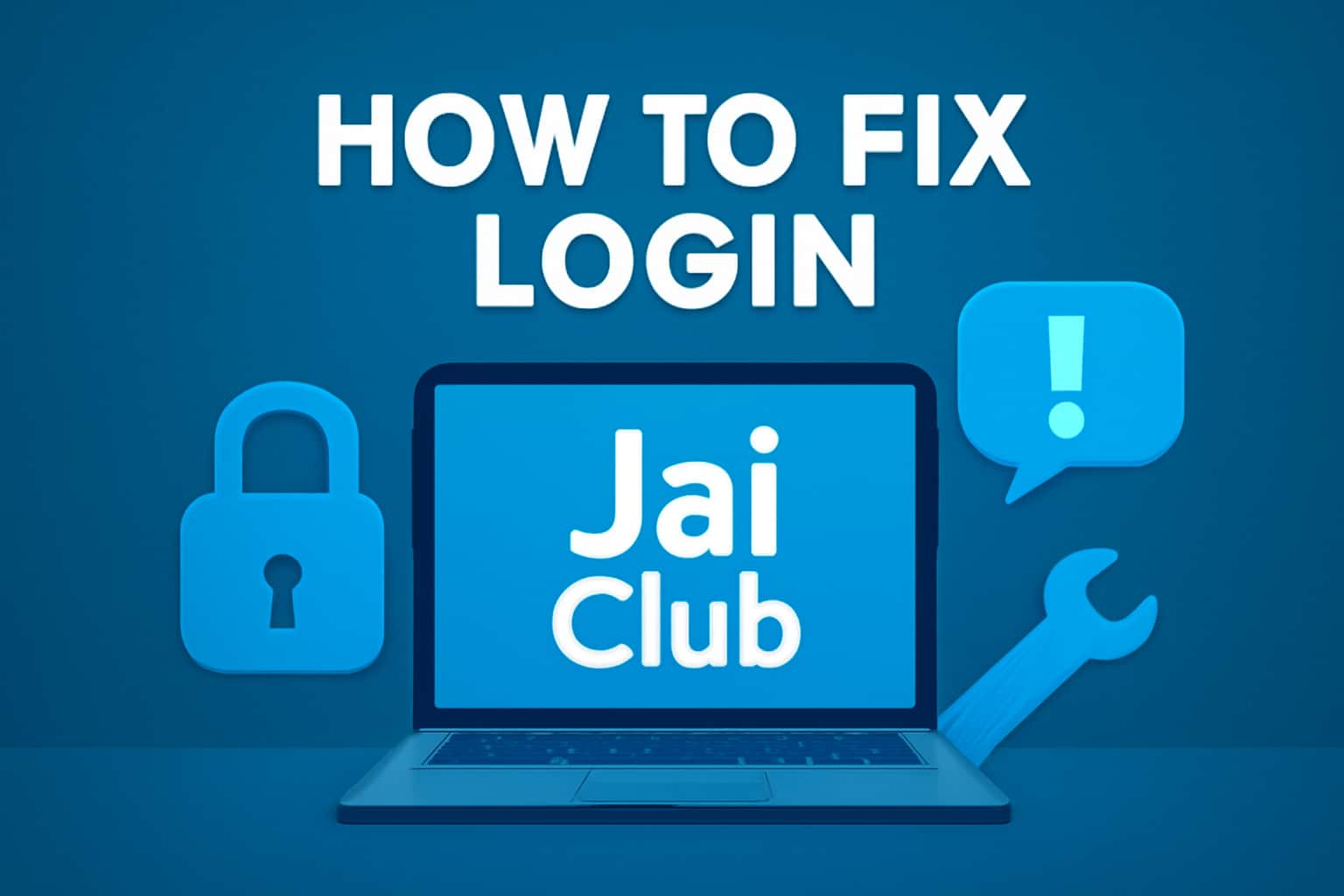 An informational scene depicting the process of fixing login issues on Jai Club, with graphical representations of troubleshooting steps.