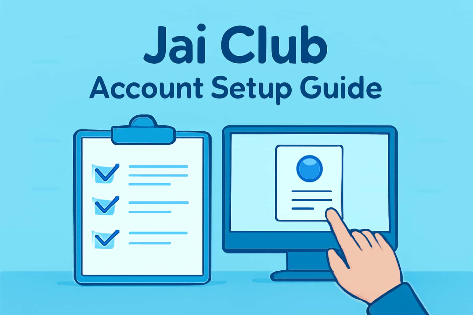 A stylized representation of the Jai Club Account Setup Guide in blue tones.