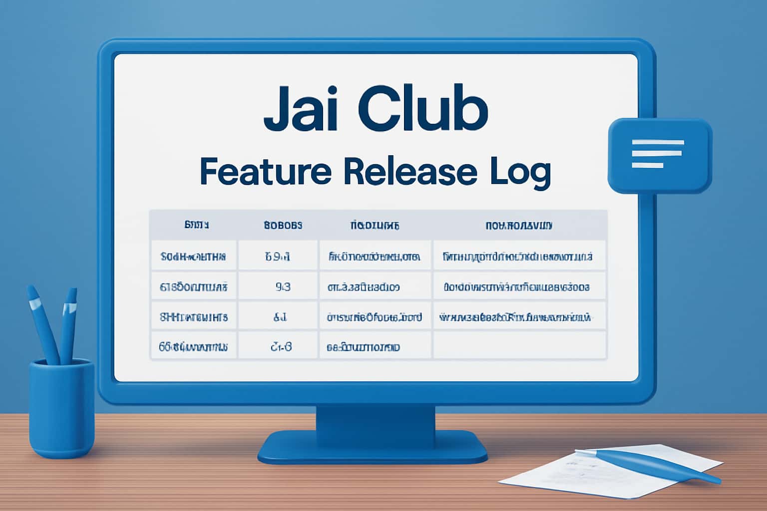 Informational visual representation of the Jai Club Feature Release Log.