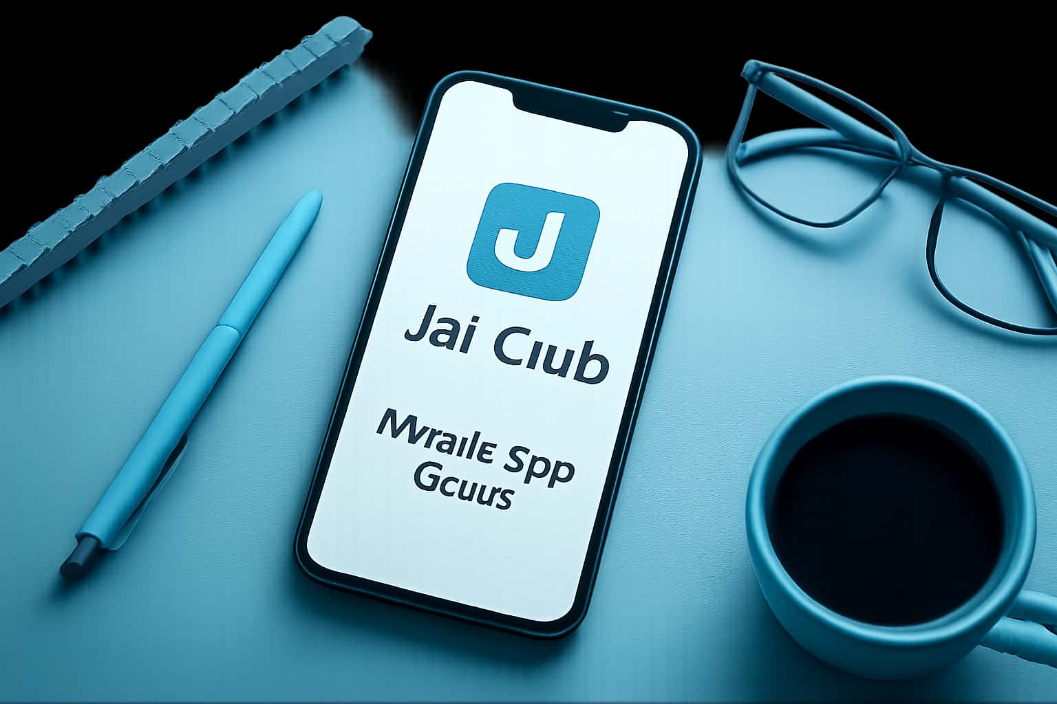 An informational scene depicting the Jai Club Mobile App Guide, featuring the app logo in a futuristic design.