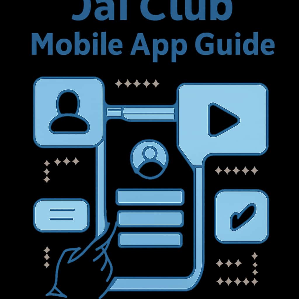 An educational diagram illustrating key features of the Jai Club Mobile App Guide.